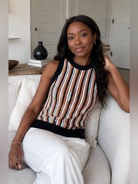 525 America Krista Stripe Vertical Crochet Tank Coastal Beach Festival